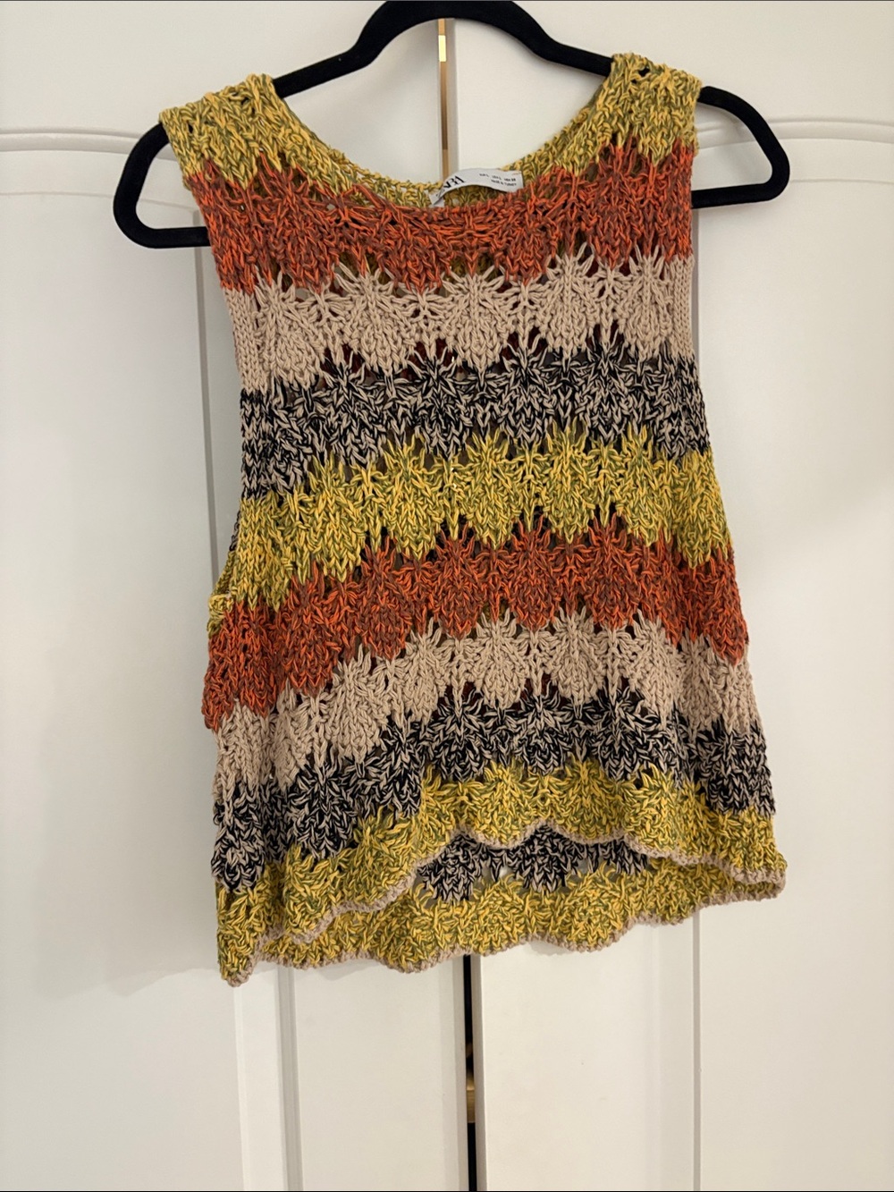 Zara Multicolor Crochet Tank Top in Mustard, Rust & Cream